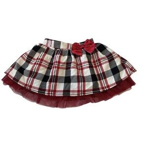 Girls Plaid Skirt, Lace 2T, Red Tulle Underskirt With Silk Bow, EUC